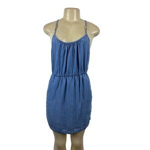 Life In Progress Womens Blue Sleeveless Denim Mini Dress W Elastic Waist & Pocke